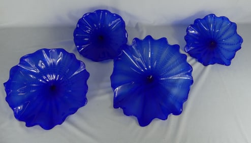 4pc ART GLASS WALL SCULPTURES - BLUE