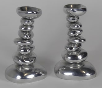PR MICHAEL ARAM STACKED RIVER ROCK CHROME CANDLE