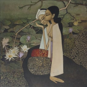 CHEONG SOO PIENG 'PICKING LOTUSES' CERAMIC TILE