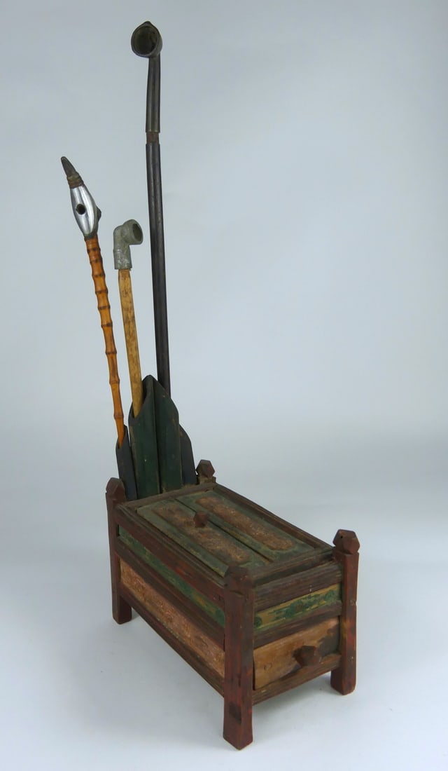 CHINESE BAMBOO OPIUM CADDY w 3 PIPES (1 of 11)