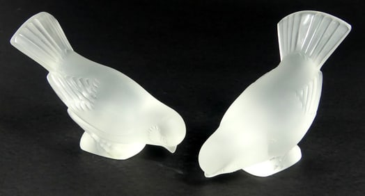 PR LALIQUE FROSTED CRYSTAL 'SPARROW' PAPERWEIGHTS