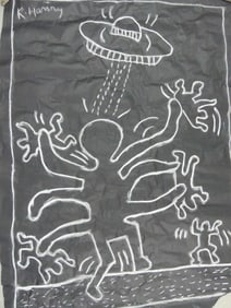 KEITH HARING SUBWAY SERIES CHALK DRAWING ON PAPER