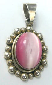 TAXCO STERLING SILVER PINK CAT'S EYE PENDANT