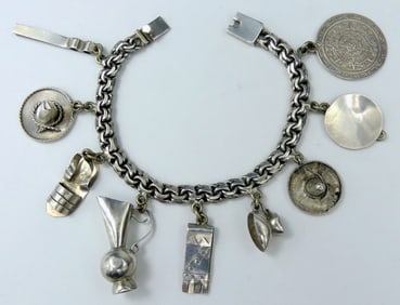 MEXICAN STERLING SILVER THEMED CHARM BRACELET
