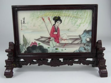 CHINESE DOUBLE SIDED MARBLE TABLE SCREEN