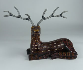 CHINESE LACQUERED & PAINTED DEER STATUE