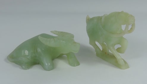 2pc CHINESE JADE CARVINGS HORSE & OX