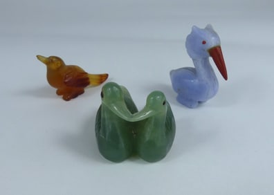 3pc CHINESE CARVED STONE BIRD FIGURES