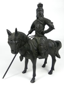 CHINESE BRONZE WARRIOR ON HORSEBACK STATUE