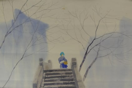 CHINESE WATERCOLOR PAINTING ON PAPER SIGNED