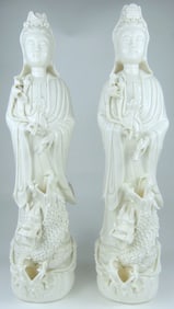 2pc CHINESE BLANC DE CHINE GUAN YIN STATUES
