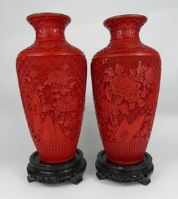 PR CHINESE CINNABAR STYLE VASES