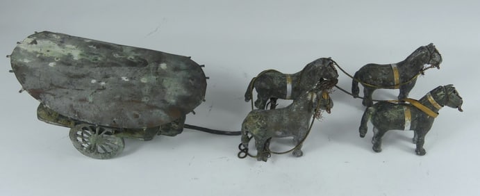 CHINESE BRONZE HORSE & CARRIAGE GROUP