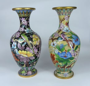 2pc CHINESE CLOISONNE VASES