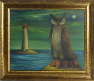 GERTRUDE ABERCROMBIE 'OWL' OIL ON MASONITE