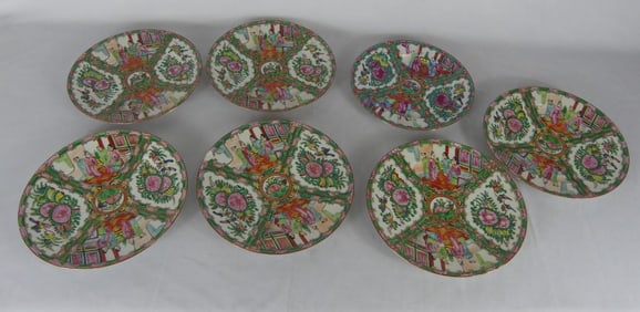 7pc CHINESE ROSE MEDALLION PORCELAIN PLATES