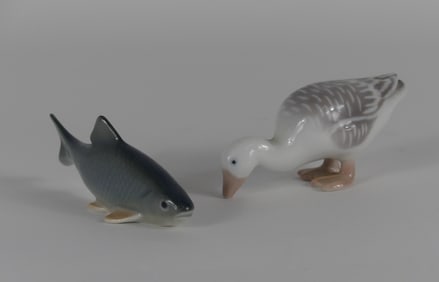 2pc B&G COPENHAGEN PORCELAIN FISH & GOOSE FIGURES
