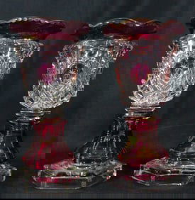 PR ANTIQUE RUBY & CLEAR GLASS VASES