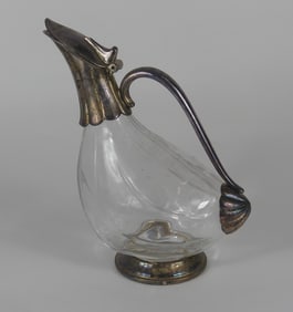 VINTAGE GLASS & SILVERPLATE WINE DECANTER