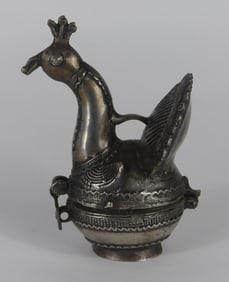 INDIAN DHOKRA PEACOCK-FORM METAL VESSEL