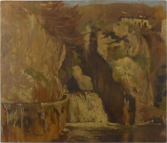 JOHN LA FARGE 'LANDSCAPE' OIL PAINTING ON PANEL
