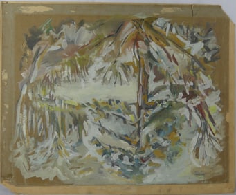 WINTER LANDSCAPE OIL ON PAPER SIGNED DOIG