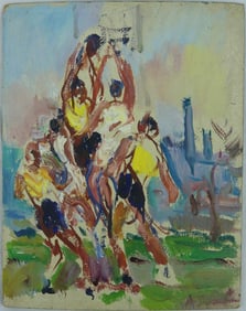 ADRIENNE JOUCLARD 'BASKETBALL' OIL ON BOARD