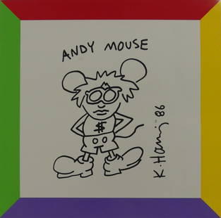 KEITH HARING 'ANDY MOUSE': Keith Haring 'Andy Mouse' print in colors on glossy paper. Sheet measures 16 7/8" x 16 5/8".
