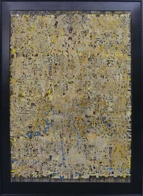 LAYERED ABSTRACT PAINTING ON BOARD SIGNED