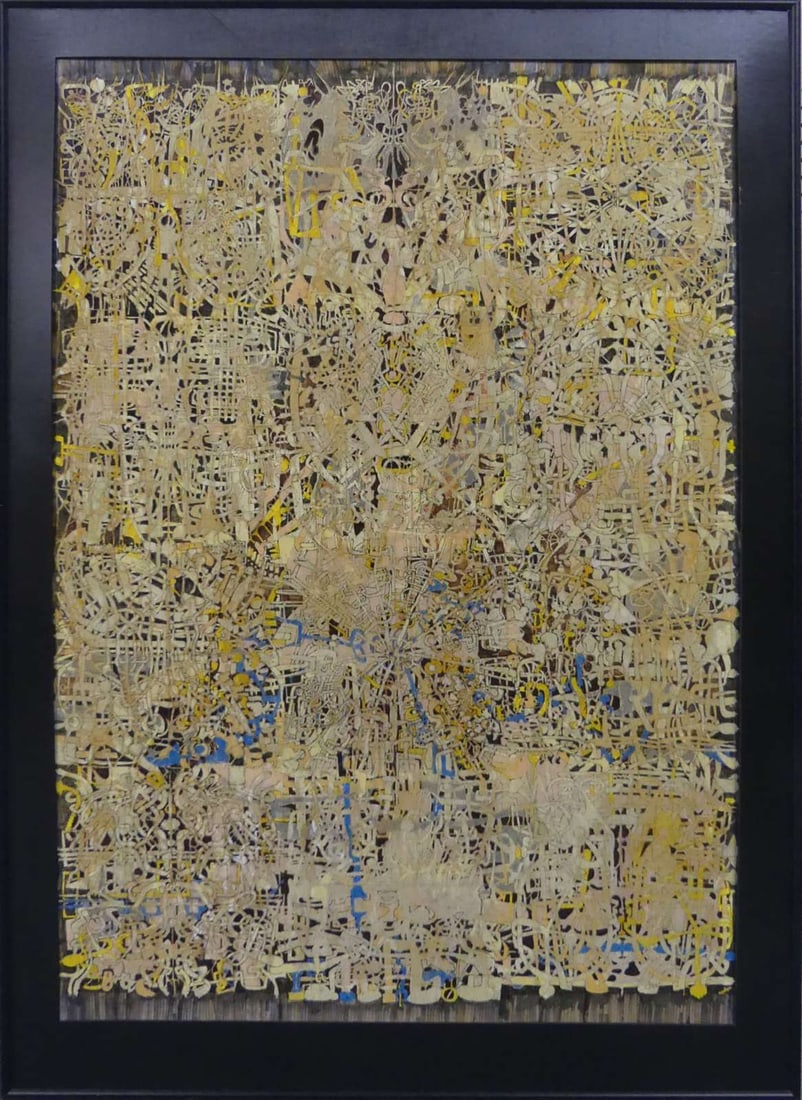 LAYERED ABSTRACT PAINTING ON BOARD SIGNED (1 of 7)