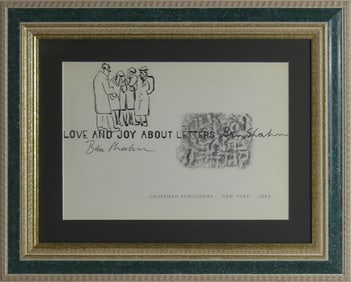 BEN SHAHN INK DRAWING ON BOOK PAGE