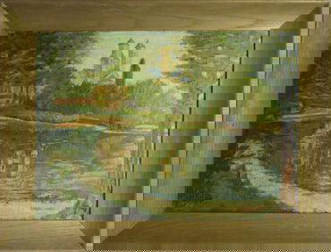 MARIA LAACH ABBEY CHURCH SIGNED OIL PAINTING