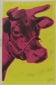 ANDY WARHOL 'COW' PINK ON YELLOW SIGNED LITHOGRAPH