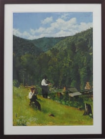 THOMAS ANSHUTZ 'THE FARMER & HIS SON HARVESTING'