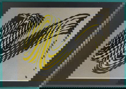 ROY LICHTENSTEIN BRUSHSTROKE OFFSET LITHOGRAPH: Roy Lichtenstein 'Brushstroke' offset lithograph. Pencil signed lower right. Viewable measures 28 1/2" x 22 1/4". Frame measures 39 1/4" x 27 1/4".