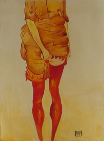 EGON SCHIELE 'STANDING WOMAN IN RED" WATERCOLOR