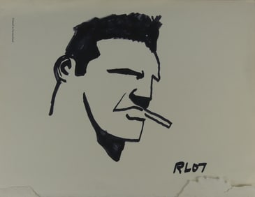 INK DRAWING ON PAPER 'MAN WITH CIGARETTE'