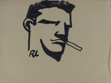 INK DRAWING ON PAPER 'MAN WITH CIGARETTE'