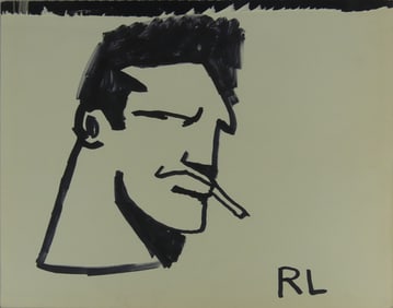 INK DRAWING ON PAPER 'MAN WITH CIGARETTE'