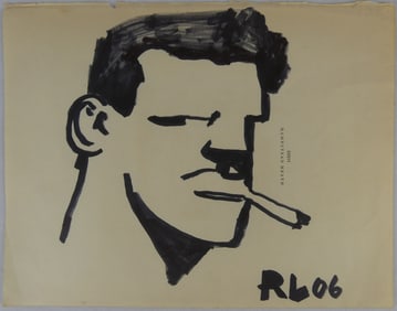 INK DRAWING ON PAPER 'MAN WITH CIGARETTE'