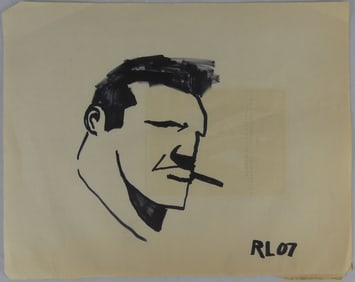 INK DRAWING ON PAPER 'MAN WITH CIGARETTE'