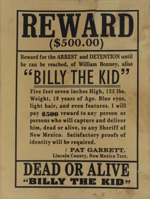 BILLY THE KID DEAD OR ALIVE REWARD POSTER