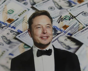 ELON MUSK $100 DOLLAR BILLS SIGNED PHOTOGRAPH
