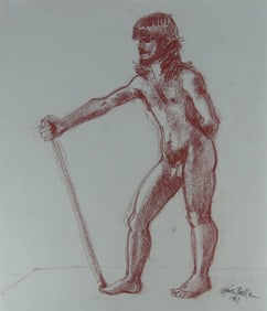 SUSIE GACH PEELLE 'NUDE MAN w STICK' DRAWING