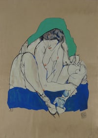 EGON SCHIELE 'CROUCHING WOMAN' MIXED MEDIA / PAPER