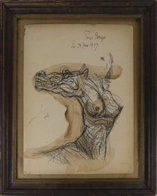 SALVADOR DALI 'TORSO' INK & WATERCOLOR ON PAPER