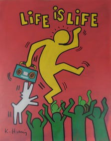 KEITH HARING (AFTER) 'LIFE IS LIFE' ACRYLIC PAPER