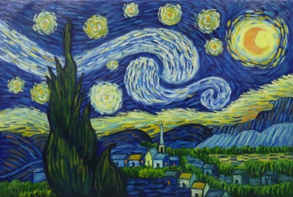 THE STARRY NIGHT VAN GOGH STYLE OIL ON CANVAS