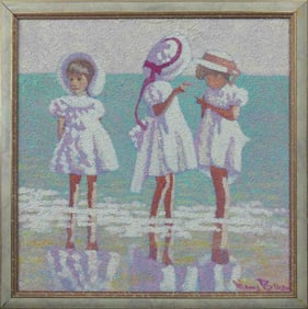 HENRY BENSON 'CHILDREN ON BEACH' OIL ON CANVAS