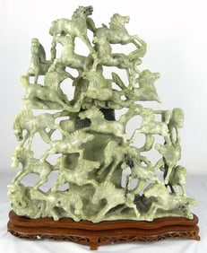 CHINESE CARVED JADE SCULPTURAL HORSE URN
